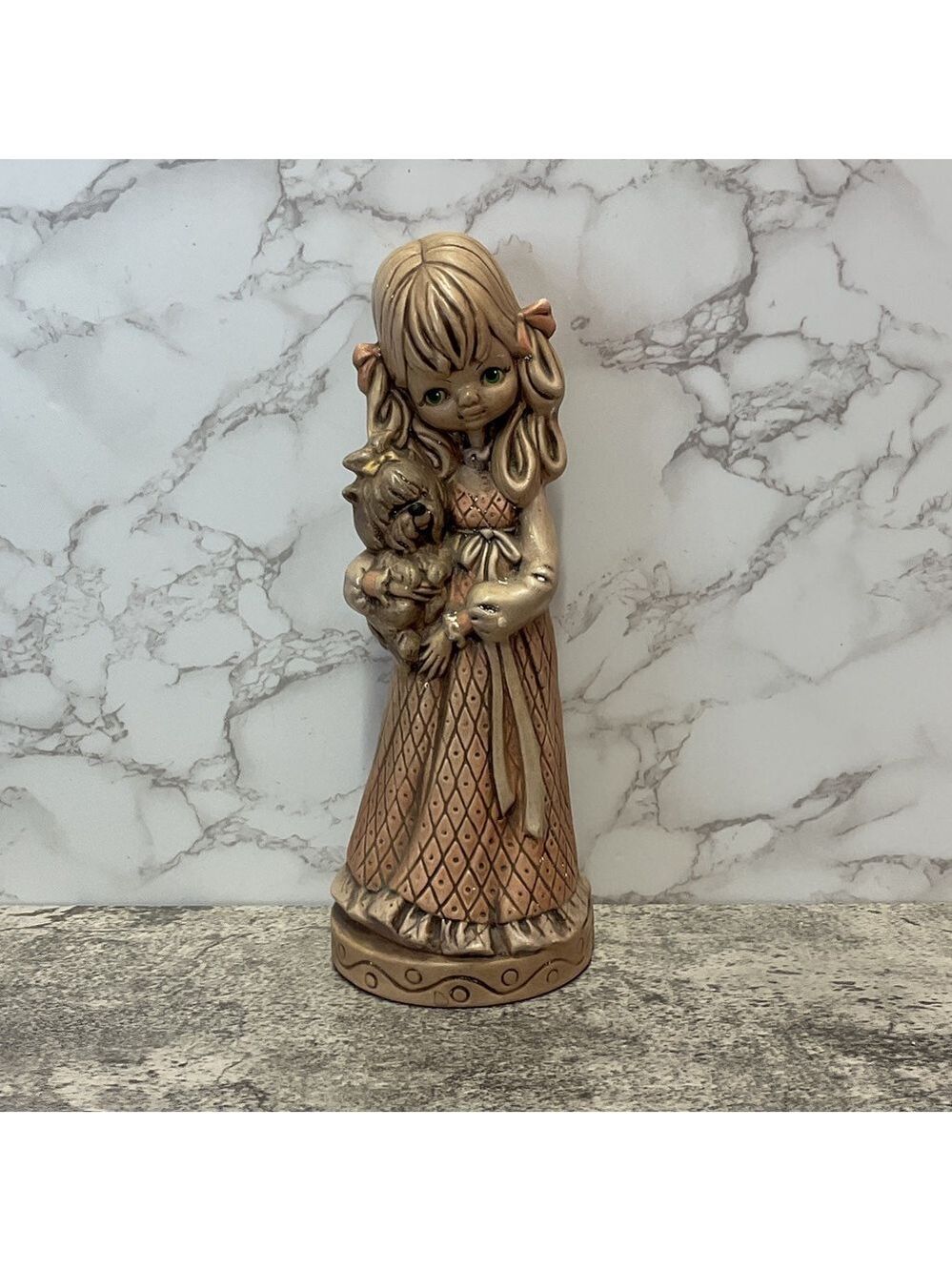 Vintage Girl holding dog statue